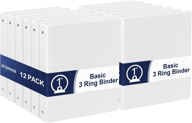 XRUNMIX 1-Inch 3-Ring-Binder with Pockets - Bundle 12 Packs, 1'' Round Binders Holds 200 Sheets US Letter Size 8.5'' x 11'' - White Binders for Home, Office, and Back to School (1'' - 12 Packs) - Image 1
